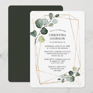 Geometric Gold Frame Eucalyptus Bridal Shower Invitation