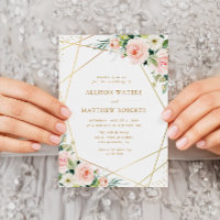 Geometric gold frame pink blush floral wedding