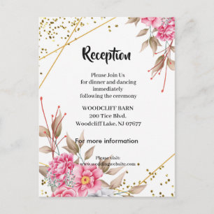 Geometric Gold Frame Pink Floral reception Announcement Postcard