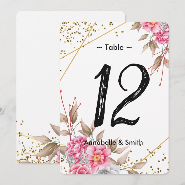 Geometric Gold Frame Pink Floral  table number (Front/Back)