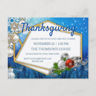 Geometric Gold Frame Thanksgiving Invitation Postcard