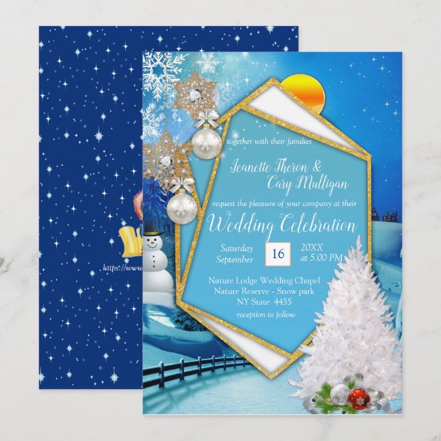 Geometric Gold Frame Wedding Invitation (Front/Back)