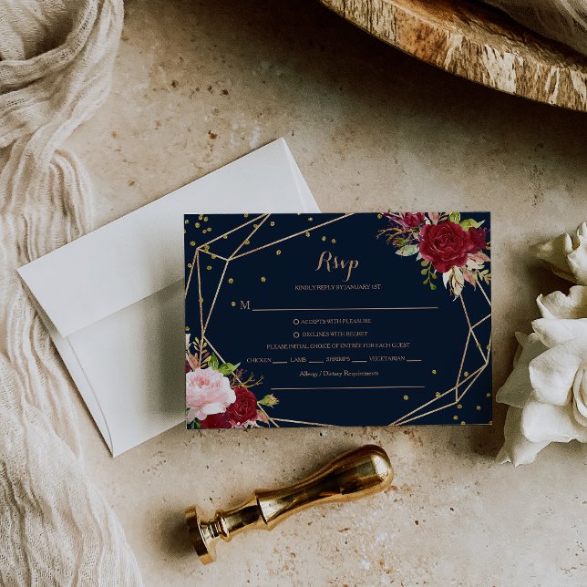 Geometric Gold Glitter and Red Rsvp Menu Choice (Creator Uploaded)