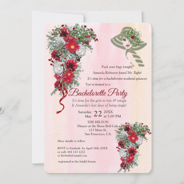 Geometric Gold Glitter Burgundy Bachelorette Party Invitation (Front)