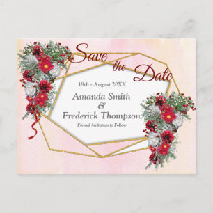 Geometric - Gold Glitter Burgundy Bouquets Announcement Postcard
