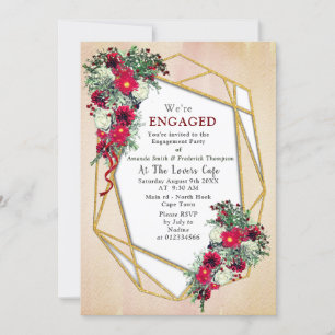 Geometric - Gold Glitter Burgundy Bouquets Invitation