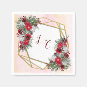 Geometric - Gold Glitter Burgundy Bouquets Napkin