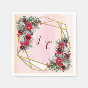 Geometric - Gold Glitter Burgundy Bouquets Napkin