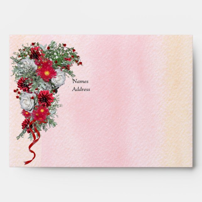 Geometric - Gold Glitter Burgundy Flowers Envelope (Front)