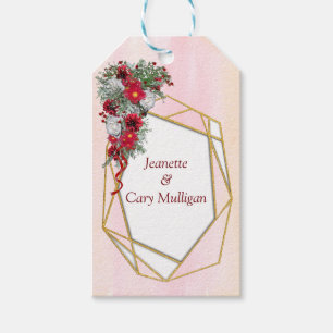 Geometric - Gold Glitter Burgundy flowers Gift Tag