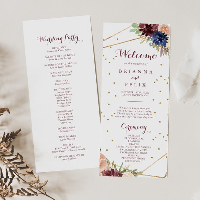 Geometric Gold Glitter Calligraphy Wedding Program Programme (Creator Uploaded)