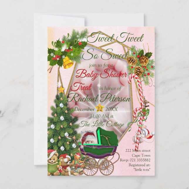 Geometric Gold Glitter Christmas Baby Shower Card (Front)