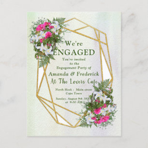 Geometric - Gold Glitter Flower Bouquet Engagement Invitation Postcard
