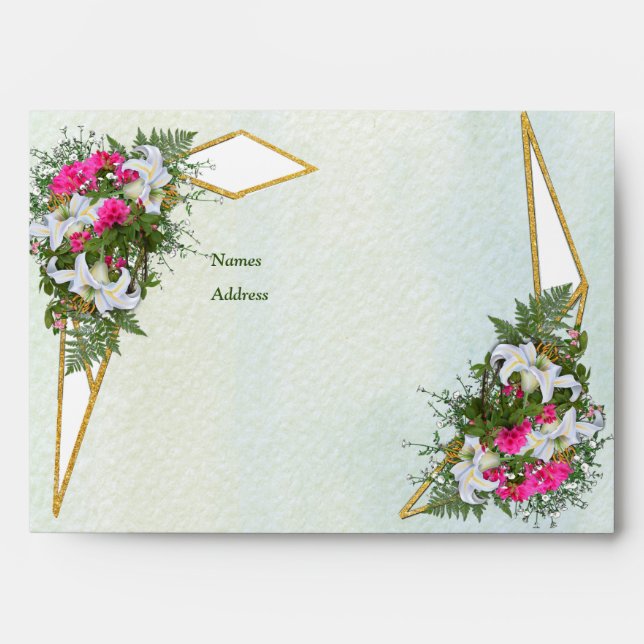 Geometric - Gold Glitter Flower Bouquet  Envelopes (Front)
