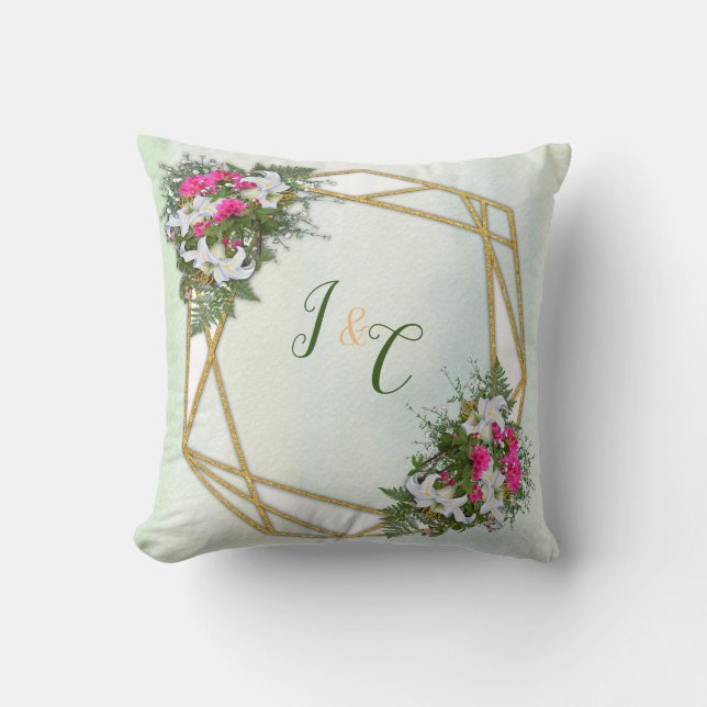 Geometric - Gold Glitter Flower Bouquet Theme Cushion (Front)