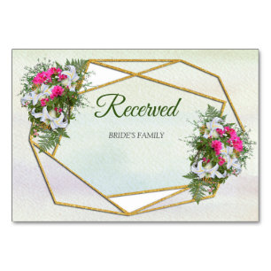 Geometric - Gold Glitter Flower Bouquet Theme Table Number