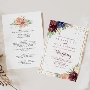 Geometric Gold Glitter  Front & Back Wedding Invitation