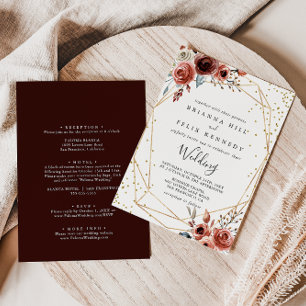 Geometric Gold Glitter Spring Front & Back Wedding Invitation