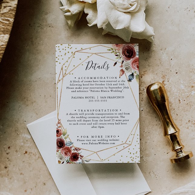 Geometric Gold Glitter Spring Wedding Details Enclosure Card (Creator Uploaded)