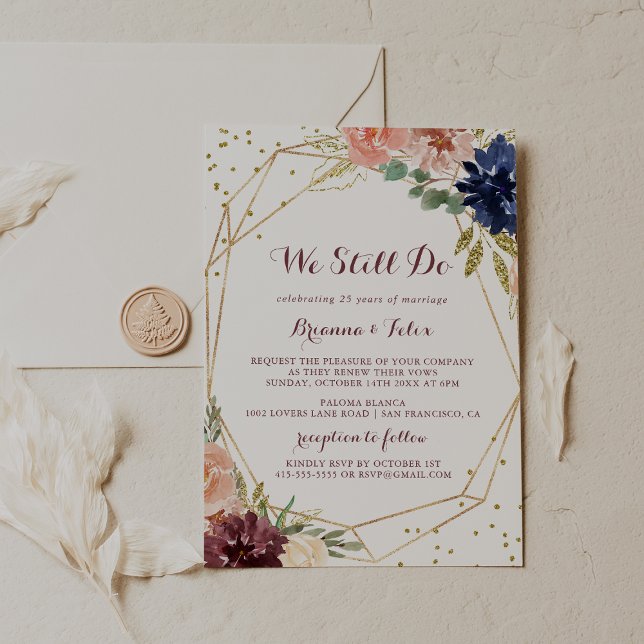 Geometric Gold Glitter We Still Do Vow Renewal Invitation (Creator Uploaded)