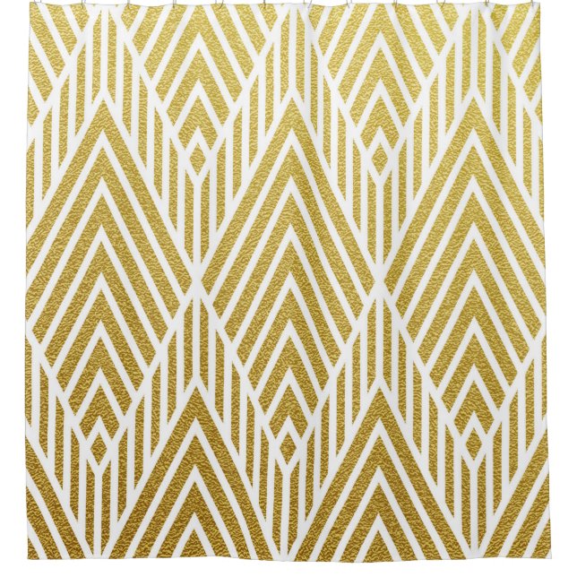 Geometric gold glittering seamless pattern shower curtain (Front)