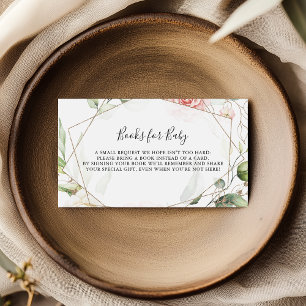Geometric Gold Green Baby Shower Book Request Enclosure Card