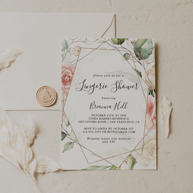 Geometric Gold Green Bridal Lingerie Shower Invitation (Creator Uploaded)