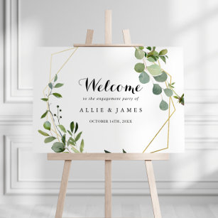 Geometric Gold Green Engagement Party Welcome Sign