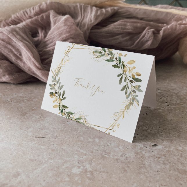 Geometric Gold Green Folded Wedding Thank You Card (Creator Uploaded)