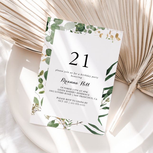 Geometric Gold Green Foliage 21st Birthday Party  Invitation (Creator Uploaded)