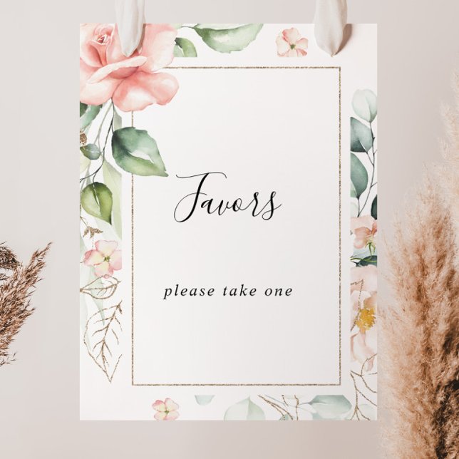 Geometric Gold Green Foliage Floral Favours Sign (Creator Uploaded)