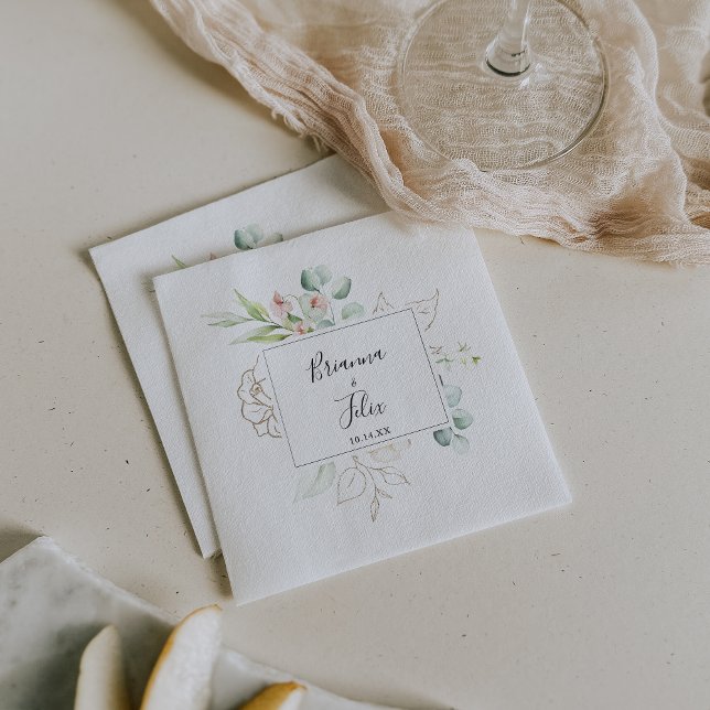 Geometric Gold Green Foliage Floral Wedding Napkin (Creator Uploaded)