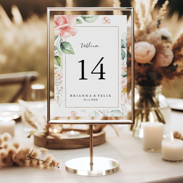 Geometric Gold Green Foliage Floral Wedding Table Number (Creator Uploaded)