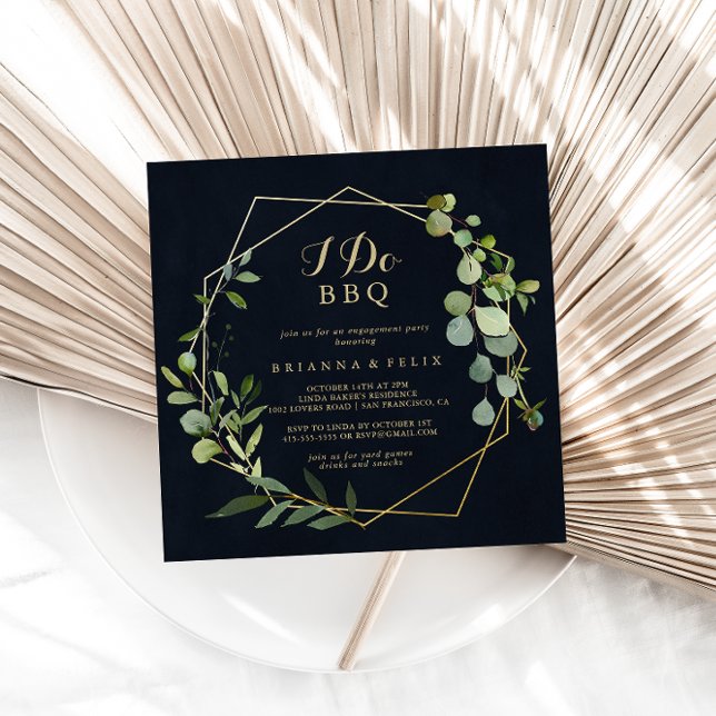 Geometric Gold Green I Do BBQ Engagement Party  Invitation (Creator Uploaded)