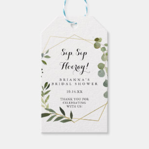 Geometric Gold Green Sip Sip Hooray Bridal Shower Gift Tags