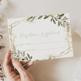 Geometric Gold Greenery Baby Name Suggestions Card