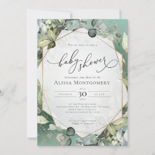 Geometric Gold Greenery Baby Shower Invitation