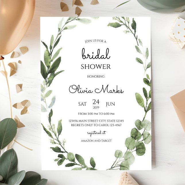Geometric Gold Greenery Bridal Shower Invitation (Creator Uploaded)