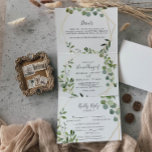 Geometric Gold Greenery Eucalyptus Wedding Tri-Fold Invitation<br><div class="desc">This geometric gold greenery eucalyptus  trifold wedding invitation is perfect for a simple wedding. The design features hand-painted beautiful green leaves,  adorning a gold geometric frame.</div>