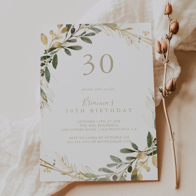 Geometric Gold Greenery Fall 30th Birthday Party   Invitation (Creator Uploaded)