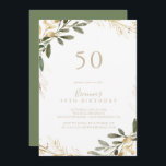 Geometric Gold Greenery Fall 50th Birthday Party   Invitation<br><div class="desc">This geometric gold greenery fall 50th birthday party invitation is perfect for a modern birthday party. The design features a beautiful gold geometric frame with elegant green leaves.</div>