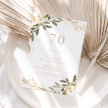 Geometric Gold Greenery Fall 70th Birthday Party  Invitation<br><div class="desc">This geometric gold greenery fall 70th birthday party invitation is perfect for a modern birthday party. The design features a beautiful gold geometric frame with elegant green leaves.</div>