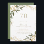 Geometric Gold Greenery Fall 70th Birthday Party  Invitation<br><div class="desc">This geometric gold greenery fall 70th birthday party invitation is perfect for a modern birthday party. The design features a beautiful gold geometric frame with elegant green leaves.</div>