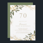 Geometric Gold Greenery Fall 70th Birthday Party  Invitation<br><div class="desc">This geometric gold greenery fall 70th birthday party invitation is perfect for a modern birthday party. The design features a beautiful gold geometric frame with elegant green leaves.</div>