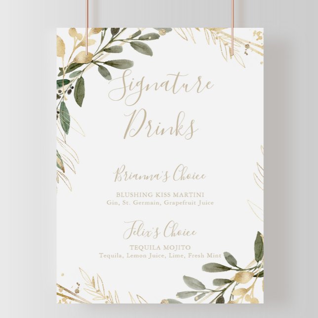 Geometric Gold Greenery Fall Signature Drinks Sign (Creator Uploaded)