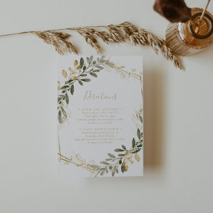 Geometric Gold Greenery Fall Wedding Directions Enclosure Card