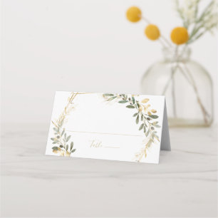 Geometric Gold Greenery Fall Wedding Place Card