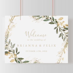 Geometric Gold Greenery Fall Wedding Welcome Sign
