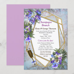 Geometric Gold & Jacaranda Flowers Couple Shower Invitation