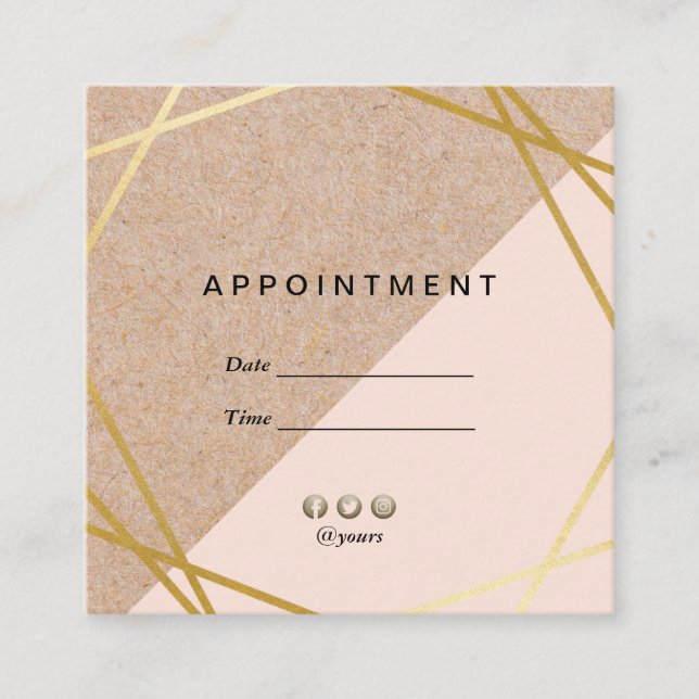 Geometric Gold KraftPrinted Lt Pink Appointment Square Business Card (Front)